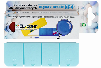 BigBox Braille Kasetka dzienna dla słabowidzących, kasetka na 4 pory dnia, 1 szt.