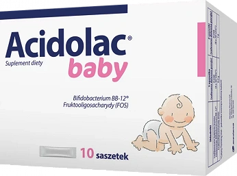 Acidolac Baby, proszek do rozpuszczania ze składnikami wspierającymi florę bakteryjną, 10 sasz.