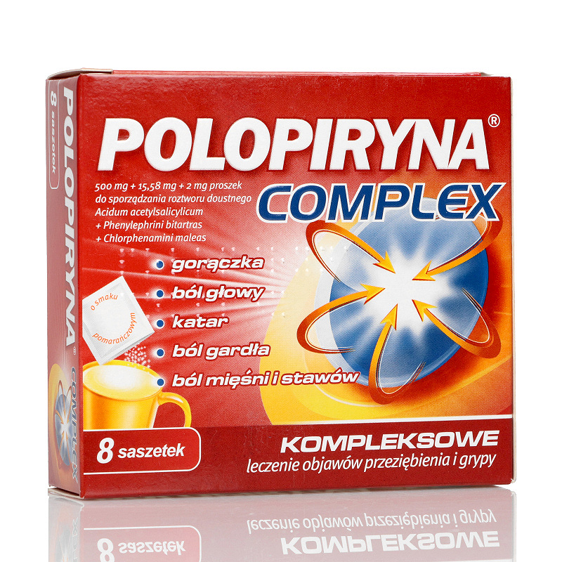 Polopiryna Complex, proszek na objawy przeziębienia i grypy, 8 sasz.