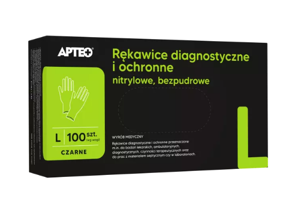 Rękawice czarne nitrylowe, diagnostyczne i ochronne, bezpudrowe, rozmiar L, 100 szt.