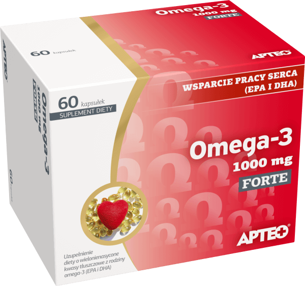 Omega-3 1000 mg Forte APTEO kapsułki  ze składnikami wspomagającymi prawidłowe funkcjonowanie serca, 60 szt.