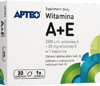Witamina A+E APTEO, kapsułki ze składnikami wspierającymi skórę, 30 szt.