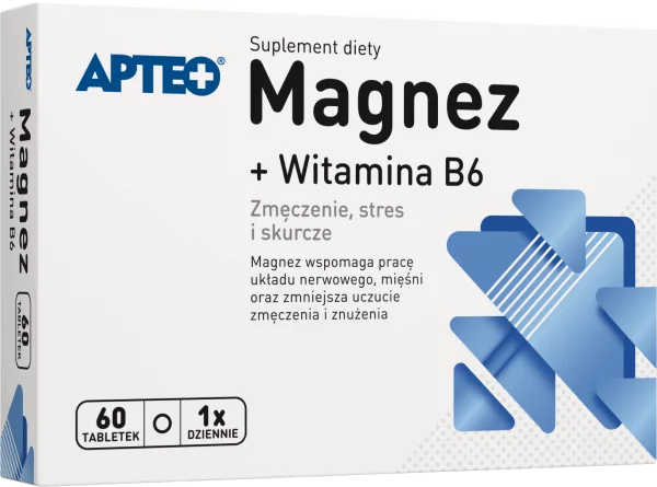 Magnez + Witamina B6 APTEO, tabletki ze składnikami na zmęczenie, stres, skurcze mięśni, 60 szt.