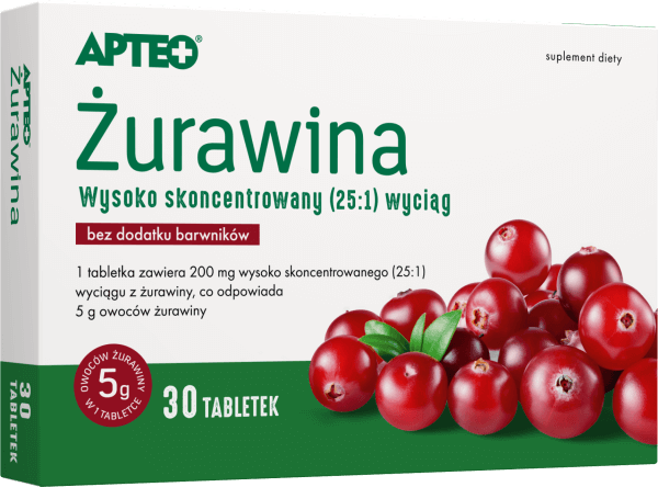 Żurawina APTEO, tabletki  ze składnikami wspomagającymi funkcjonowanie układu moczowego, 30 szt.