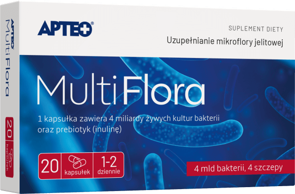 Multi Flora APTEO, kapsułki ze składnikami uzupełniającymi mikroflorę jelitową, 20 szt.