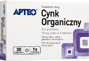 Cynk organiczny APTEO, tabletki ze składnikami na utrzymanie prawidłowego stanu włosów, skóry, paznokci, 30 szt.