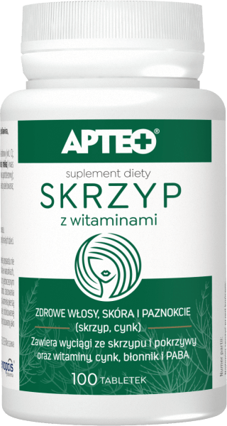 Skrzyp z witaminami APTEO, tabletki ze składnikami na zdrowe włosy, skórę, paznokcie, 100 szt.