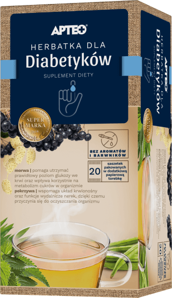 Herbatka dla diabetyków APTEO, zioła ze składnikami wspierającymi utrzymanie prawidłowego poziomu glukozy we krwi, 20 sasz., 2 g
