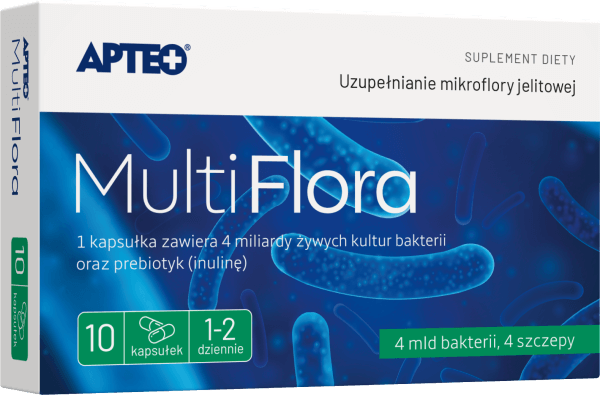 Multi Flora APTEO, kapsułki ze składnikami uzupełnieniającymi mikroflorę jelitową, 10 szt.