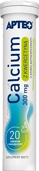Calcium 300 mg z kwercetyną APTEO, tabletki musujące o smaku pomarańczowym z wapniem, 20 szt.