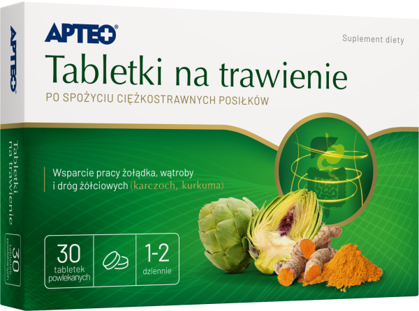 Tabletki na trawienie APTEO ze składnikami na wsparcie pracy żołądka, wątroby i dróg żółciowych, 30 szt.