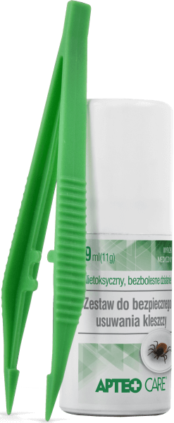Zestaw do bezpiecznego usuwania kleszczy APTEO CARE, spray do usuwania kleszczy z ciała człowieka przez zamrożenie, 9 ml