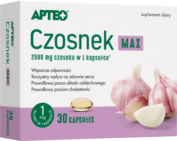 Czosnek Max APTEO  kapsułki ze składnikami wspierającymi odporność i zdrowe serce, 30 szt.