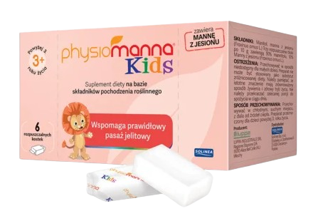 Physiomanna Kids kostki rozpuszczalne na zaparcia dla dzieci, 6 szt.