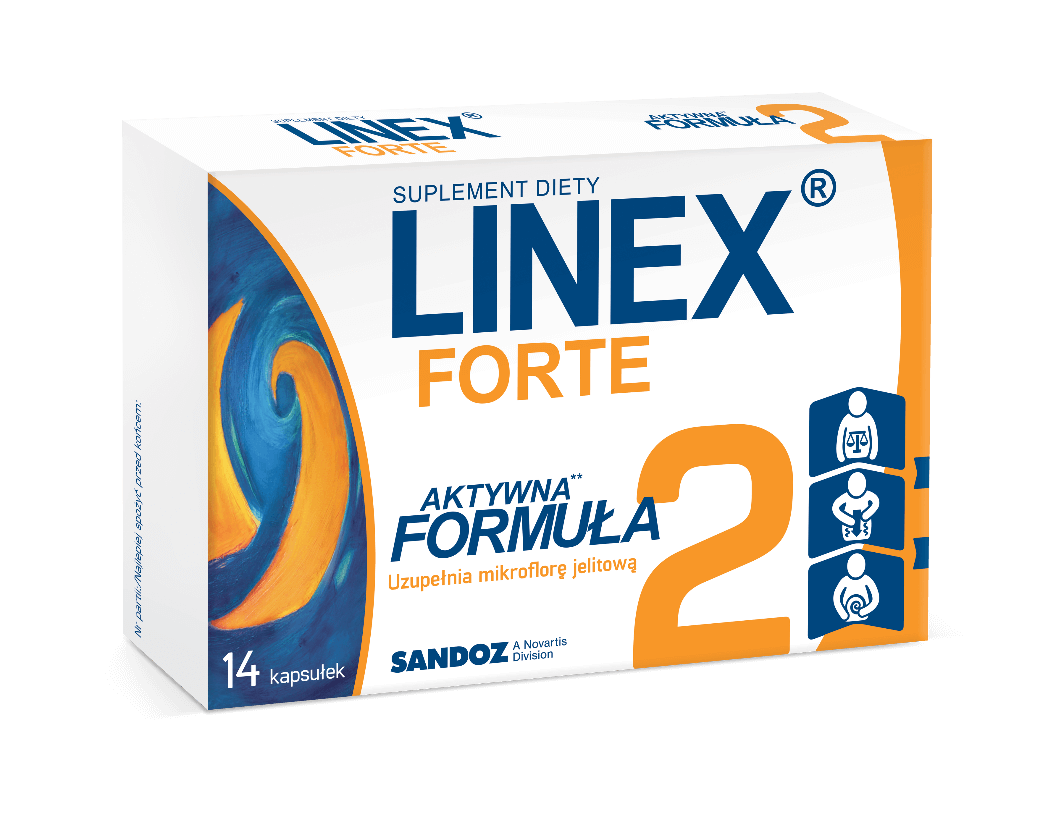 Linex Forte, kapsułki ze składnikami uzupełniającymi florę bakteryjną jelit, 14 szt.