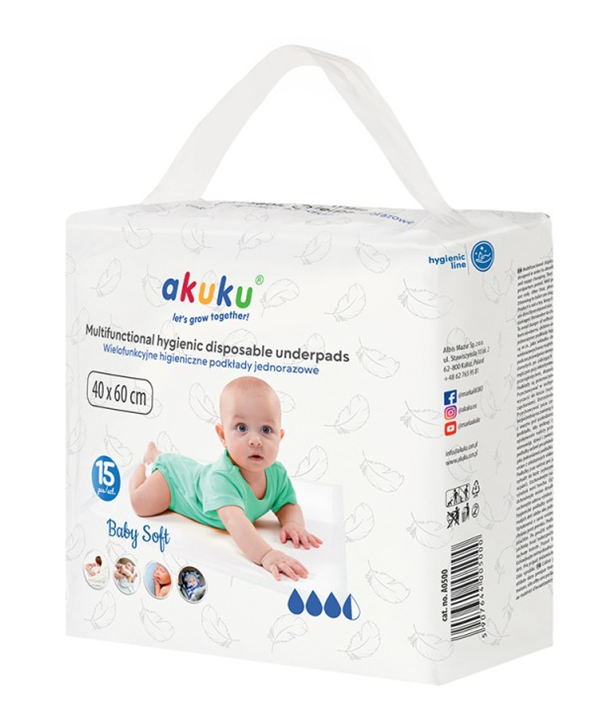 AKUKU Baby Soft, podkład jednorazowy 40 x 60 cm, 15 szt.