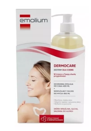 Emolium Dermocare, olejek do mycia, 400 ml + emulsja do ciała, 400 ml