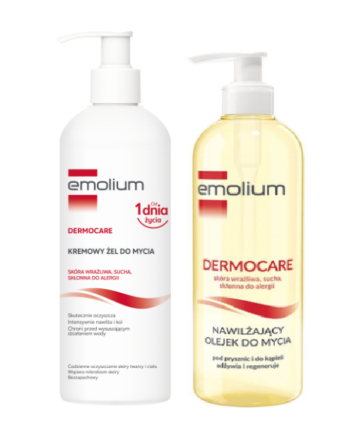 PERRIGO Emolium Dermocare, zestaw: żel do mycia, 400 ml + olejek do mycia, 400 ml — Składniki i ocena