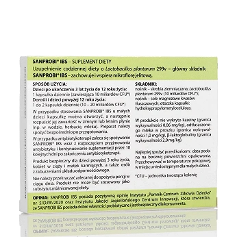 Sanprobi IBS, kapsułki ze składnikami wspierającymi mikroflorę jelitową, 20 szt.