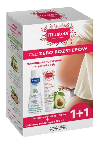 Mustela Zestaw Maternite, krem na rozstępy, 150 ml + żel do mycia dla niemowląt, 200 ml