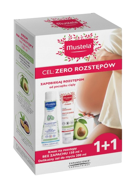 Mustela Maternite, krem na rozstępy (bez zapachu) 150 ml + żel do mycia 200 ml