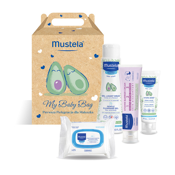 LABORATOIRES EXPANSCIENCE Mustela My Baby Bag, zestaw kosmetyków dla niemowląt: żel do mycia + krem do twarzy + chusteczki nawilżające + krem do przewijania, 1 szt. — Inhaltsstoffe i ocena