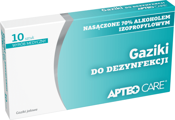 Gaziki do dezynfekcji APTEO CARE, nasączone 70% alkoholem izopropylowym, 10 szt.