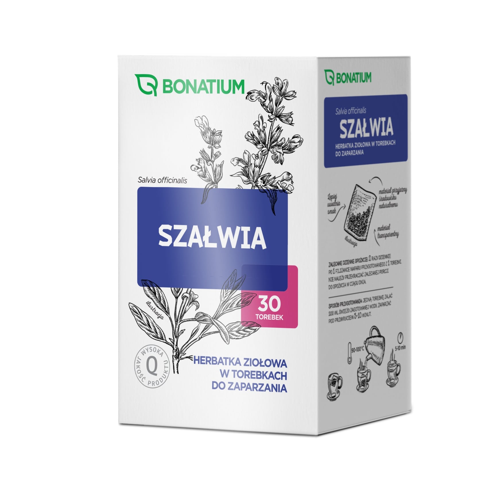 Bonatium Szałwia, herbatka ziołowa ze składnikami wspomagającymi gardło oraz struny głosowe, 30 szt. po 1,2 g