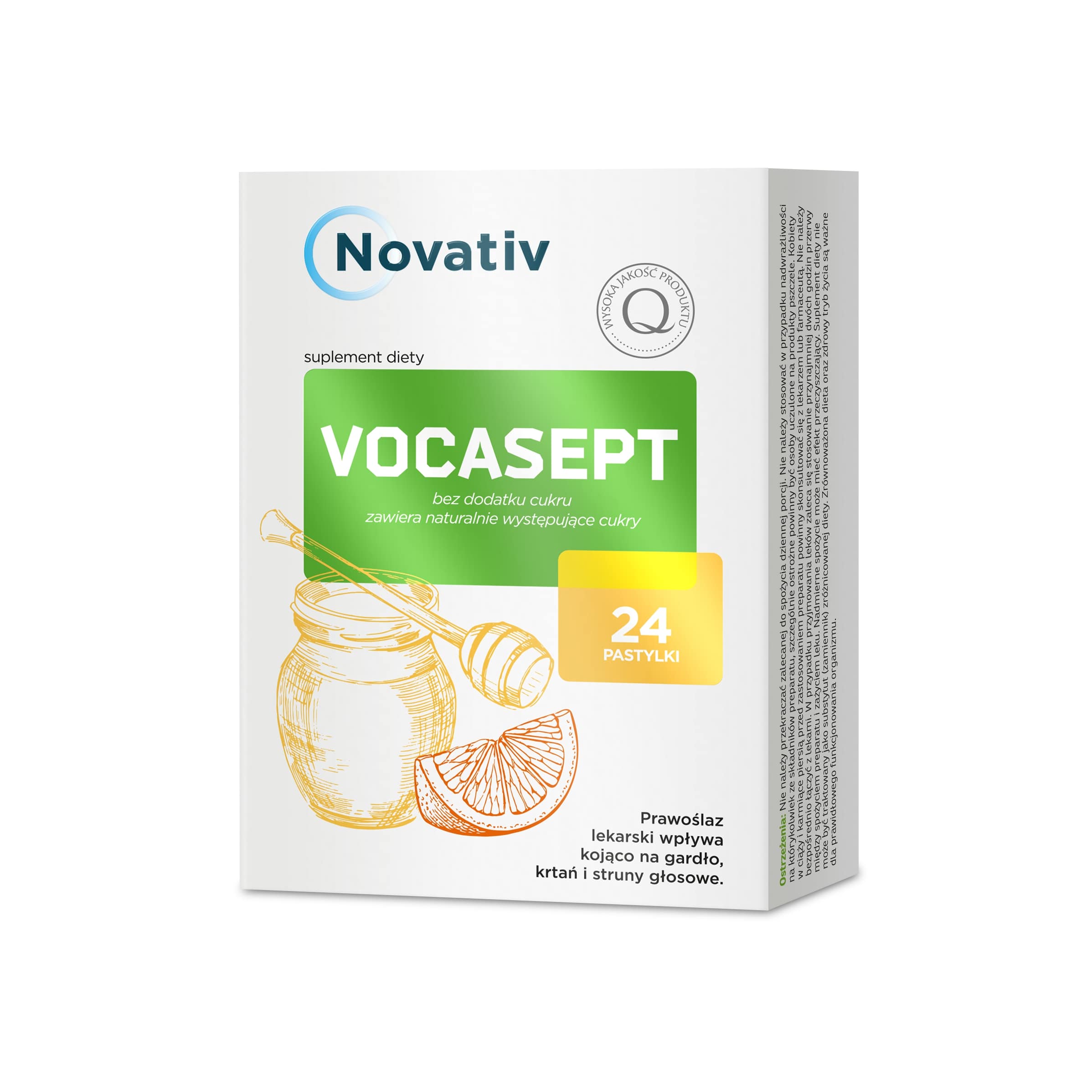 Novativ Vocasept, pastylki ze składnikami łagodzącymi ból gardła, 24 szt. KRÓTKA DATA 30.06.2025