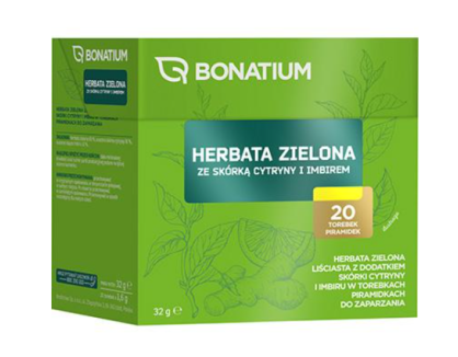 Bonatium Herbata Zielona, ze skórką cytryny i imbirem, 20 szt.