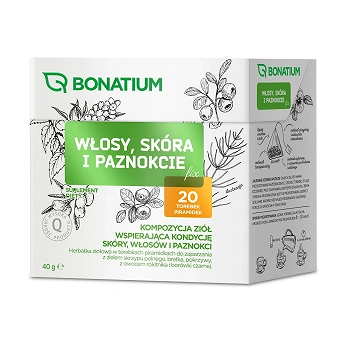 Bonatium Włosy, skóra i paznokcie, herbatka ziołowa ze składnikami wspomagającymi zdrowy wygląd skóry, włosów i paznokci, 20 szt. po 2 g