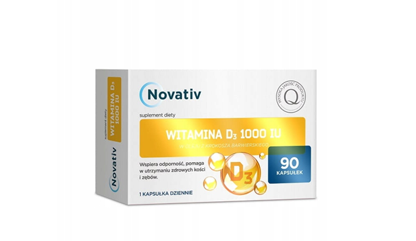 NOVATIV Witamina D3 1000 kapsułki ze składnikami wspierającymi zdrowie kości i zębów, 90 szt. 