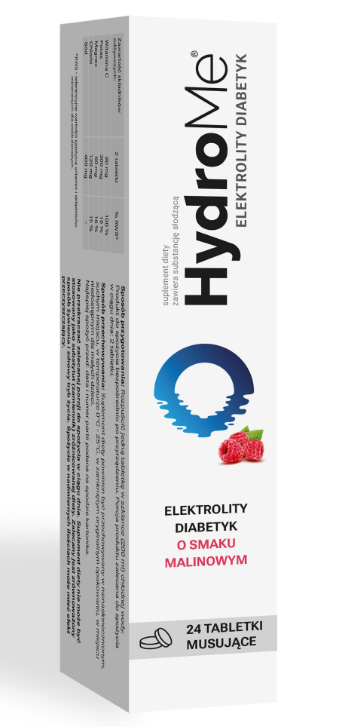 HydroMe  elektrolity dla diabetyków, malinowe, 24 szt.