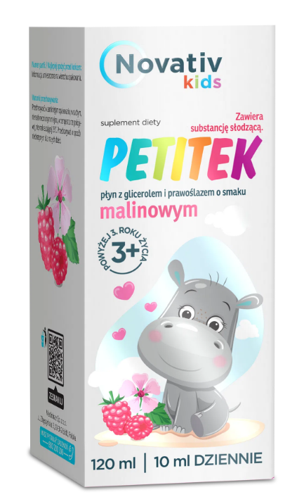 Novativ kids Petitek, płyn o smaku malinowym, 120 ml