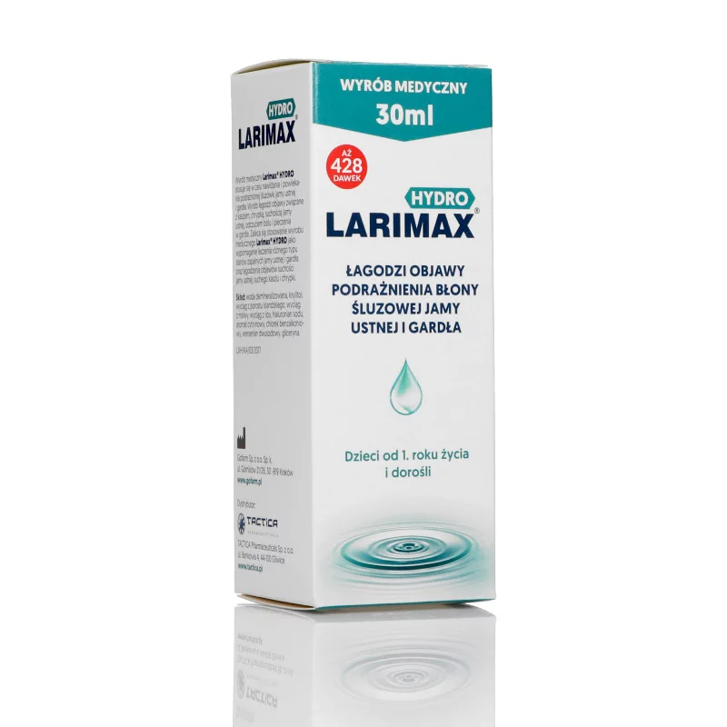 Larimax hydro spray na podrażnienia śluzówki jamy ustnej i gardła, butelka 30 ml