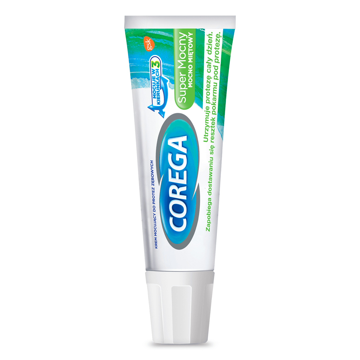 Corega Super Mocny delikatnie miętowy, krem do mocowania protez zębowych, 40g