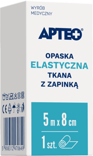 Opaska elastyczna tkana z zapinką APTEO podtrzymującą opatrunki, uciskowa lub usztywniająca, 5 m x 8 cm, 1 szt.