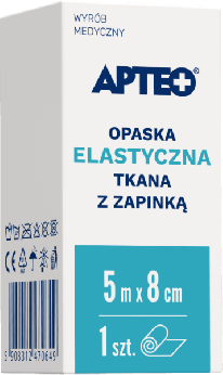 Opaska elastyczna tkana z zapinką APTEO, podtrzymującą opatrunki, uciskowa lub usztywniająca, 5 m x 8 cm, 1 szt.