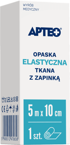 Opaska elastyczna tkana z zapinką APTEO podtrzymującą opatrunki, uciskowa lub usztywniająca, 5 m x 10 cm, 1 szt.