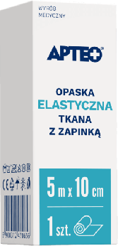 Opaska elastyczna tkana z zapinką APTEO, podtrzymującą opatrunki, uciskowa lub usztywniająca, 5 m x 10 cm, 1 szt.