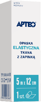 Opaska elastyczna tkana z zapinką APTEO, podtrzymującą opatrunki, uciskowa lub usztywniająca, 5 m x 12 cm, 1 szt.