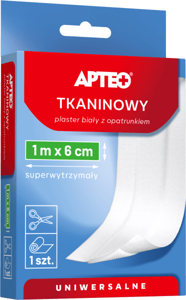 Plaster tkaninowy z opatrunkiem APTEO, uniwersalny, 1 m x 6 cm, 1 szt.