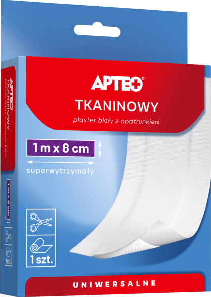 Plaster tkaninowy z opatrunkiem APTEO, uniwersalny, 1 m x 8 cm, 1 szt.