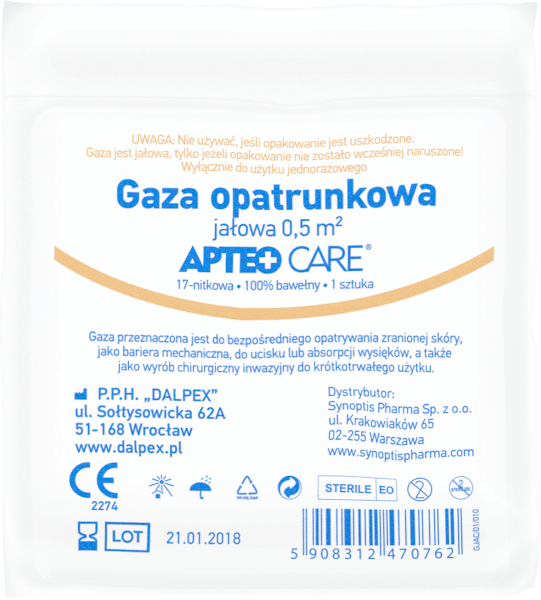 Gaza jałowa APTEO, 17-nitkowa, 0,5 m2, 1 szt.