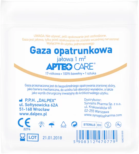 Gaza jałowa APTEO, 17-nitkowa, 1 m2, 1 szt.