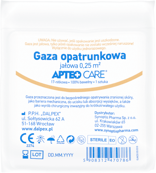 Gaza jałowa APTEO, 17-nitkowa, 0,25 m2, 1 szt.