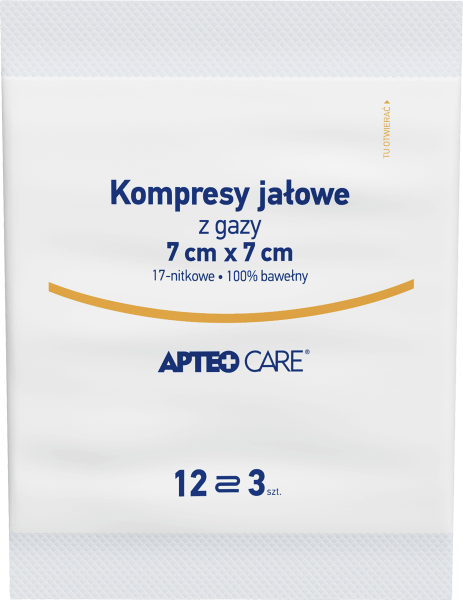 Kompresy jałowe APTEO, do bezpośredniego opatrywania zranionej skóry, 7 x 7 cm, 3 szt.