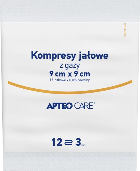 Kompresy jałowe APTEO do bezpośredniego opatrywania zranionej skóry, 9 x 9 cm, 3 szt.