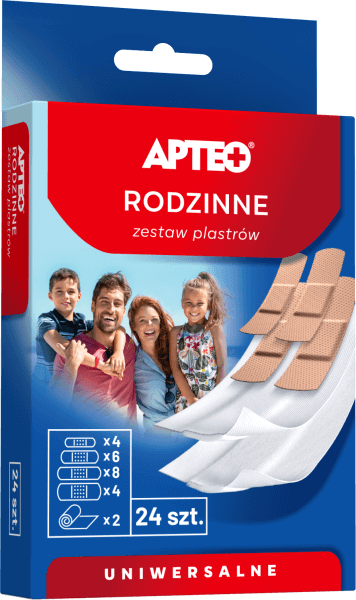 Zestaw plastrów rodzinnych APTEO, uniwersalny do opatrywania skaleczeń, 24 szt.