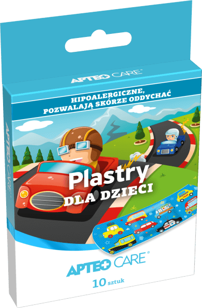 Plastry dla dzieci APTEO zestaw plastrów w samochodziki, 10 szt.